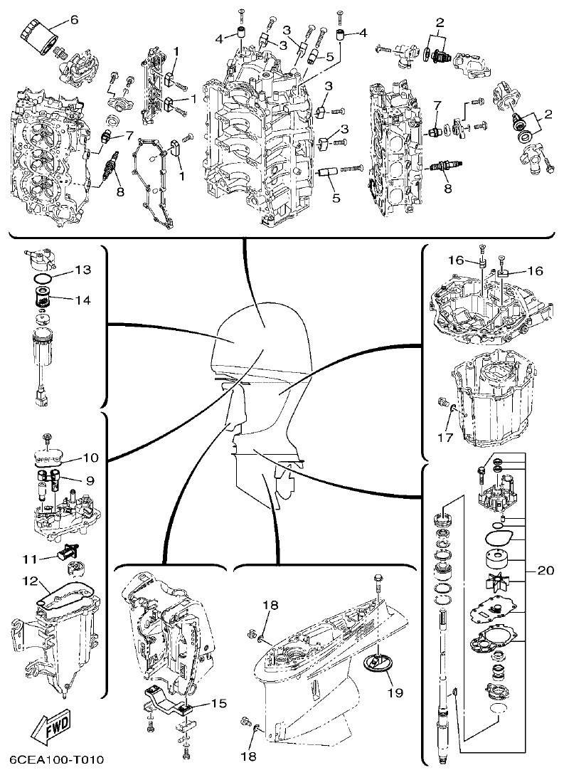 Yamaha F300BET, FL300BET, F300BET2, FL300BET2 SCHEDULED SERVICE PARTS parts diagram